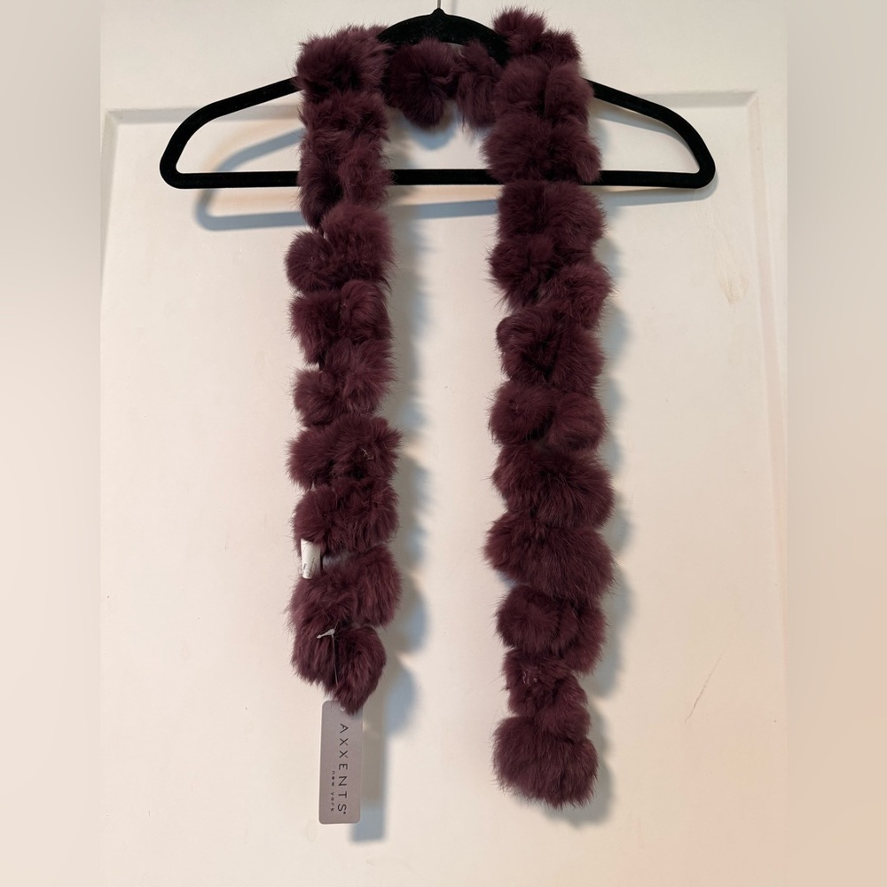 Luxurious Plum Rabbit Fur Pom-Pom Scarf